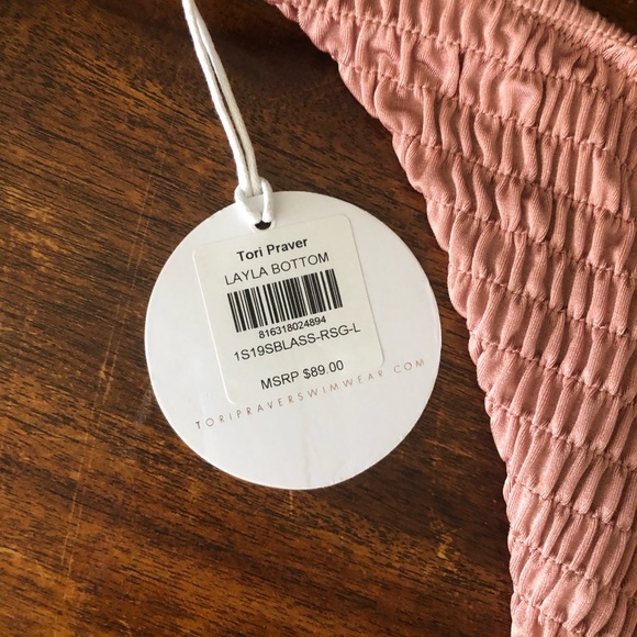 NWT TORI PRAVER SMOCKED BOTTOMS CHAMPAGE COLOR BIKINI SWIM BOTTOMS - Picture 7 of 8